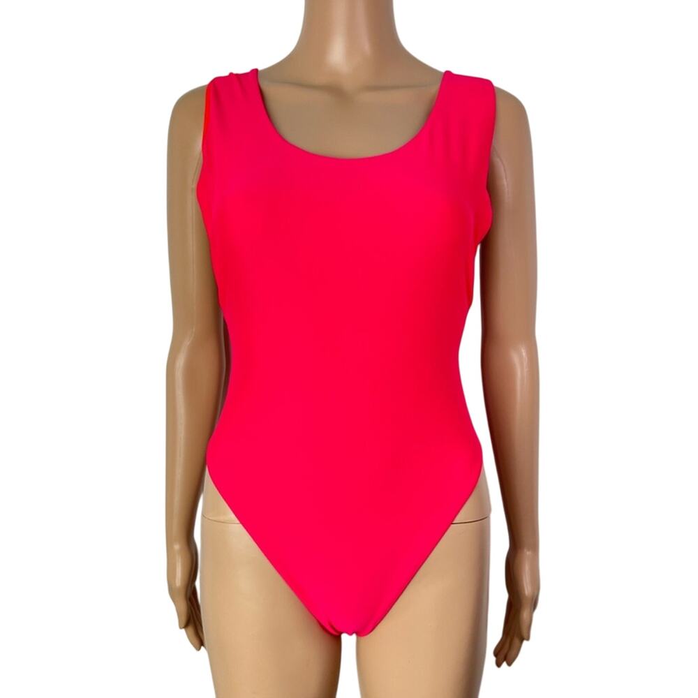 Aerie Super Scoop Bright Pink Plunging Back Minimalist One Piece Swimsuit